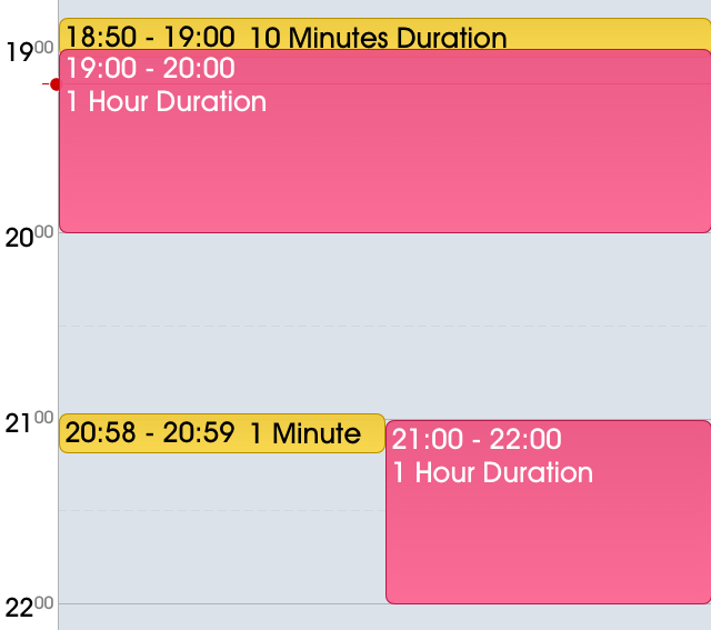 A screenshot of a calendar view where two events appear to overlap the same time cell